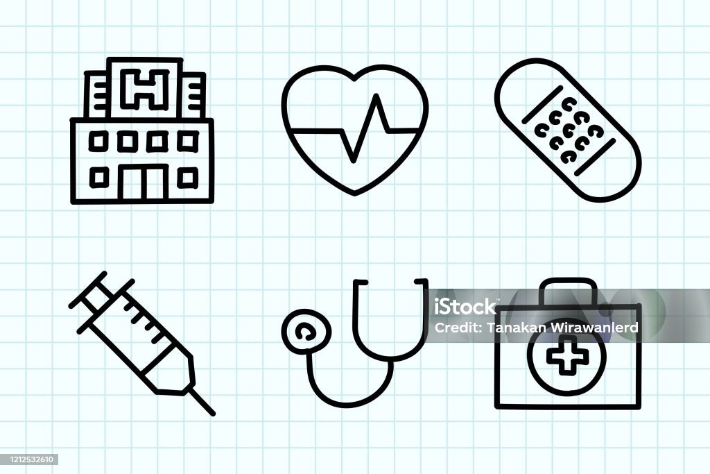 Health and Hospital Doodle Drawing Health and Hospital Doodle Drawing. Hospital stock vector