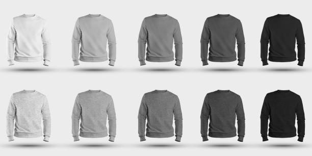 Men's clothing template for design presentation, heather mockup of white, gray and black colors, front view. Men's clothing template for design presentation, heather mockup of white, gray and black colors, front view. Empty heather on a body without a man. Sweatshirt set isolated on background heather photos stock pictures, royalty-free photos & images