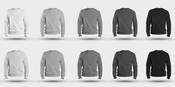 Men's clothing template for design presentation, heather mockup of white, gray and black colors, front view. Men's clothing template for design presentation, heather mockup of white, gray and black colors, front view. Empty heather on a body without a man. Sweatshirt set isolated on background sweatshirt stock pictures, royalty-free photos & images