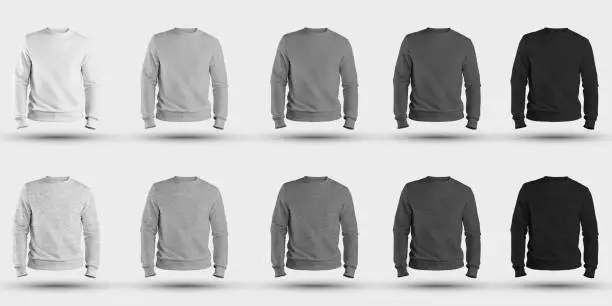 Photo of Men's clothing template for design presentation, heather mockup of white, gray and black colors, front view.