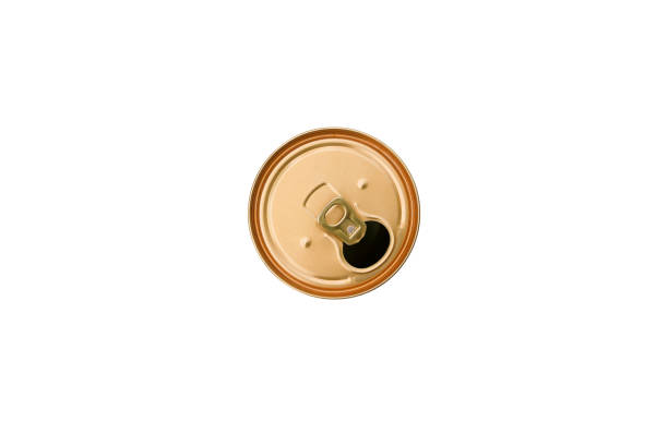 istock Beer can open. Used aluminum can isolated on a white background. Top view, flat lay. 1212536157
