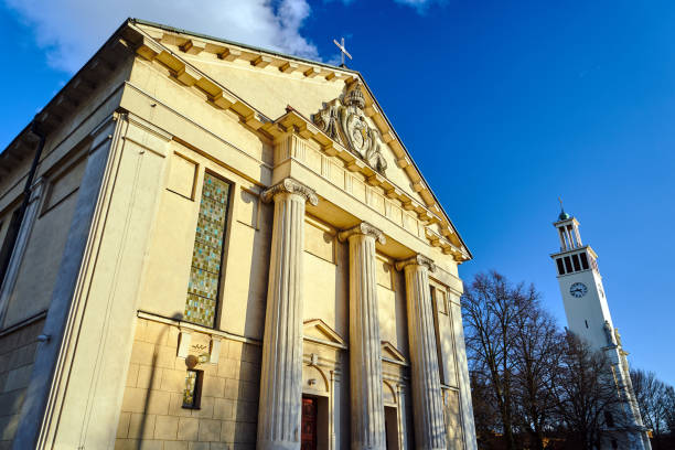 istock Neoclassical facade Catholic church and campanile 1212537823