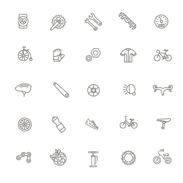 自転車用工具、機器部品、アクセサリーベクトルアイコンセット - bmx cycling点のイラスト素材／クリップアート素材／マンガ素材／アイコン素材