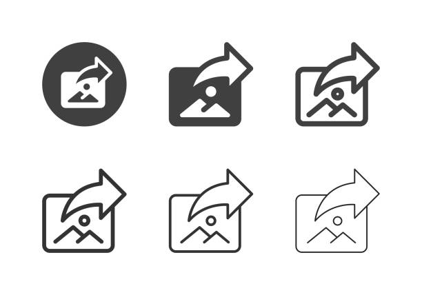 illustrazioni stock, clip art, cartoni animati e icone di tendenza di icone di condivisione delle immagini - serie multi - infographic vector sharing arrow sign