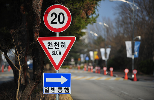 Slow and speed limit Traffic Sign in Korean Road