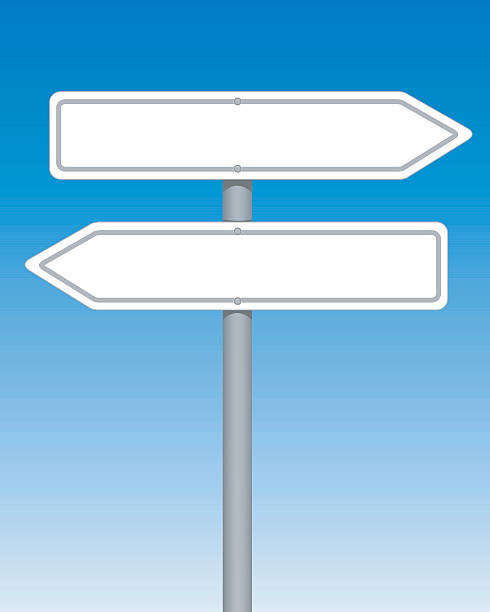 istock Blank arrow road signs against a blue and white background 121254935