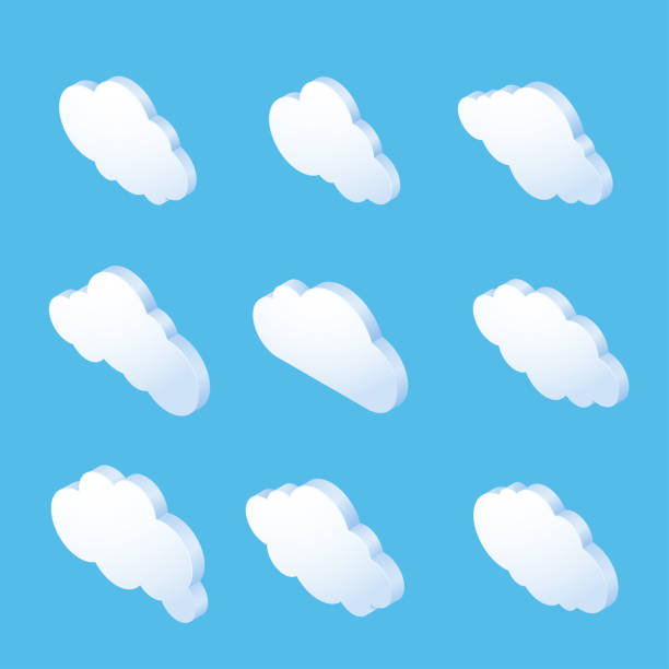 ilustrações, clipart, desenhos animados e ícones de a nuvem isométrica molda a coleção. ícones de nuvem para web e aplicativo de computação em nuvem. - internet design www computer network