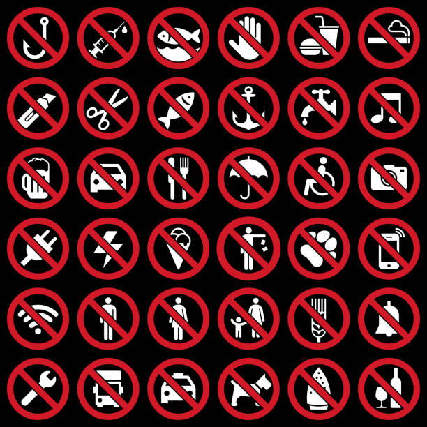 zestaw zakazanych znaków - no fishing stock illustrations