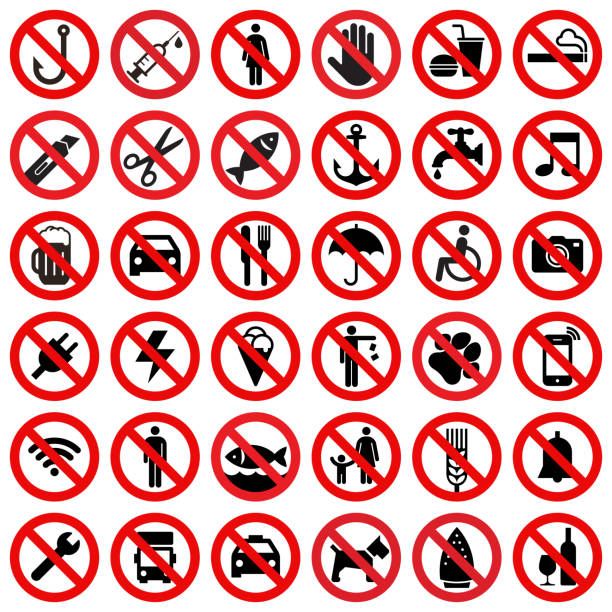 금지 된 기호 세트 - mobile phone telephone exclusion forbidden stock illustrations