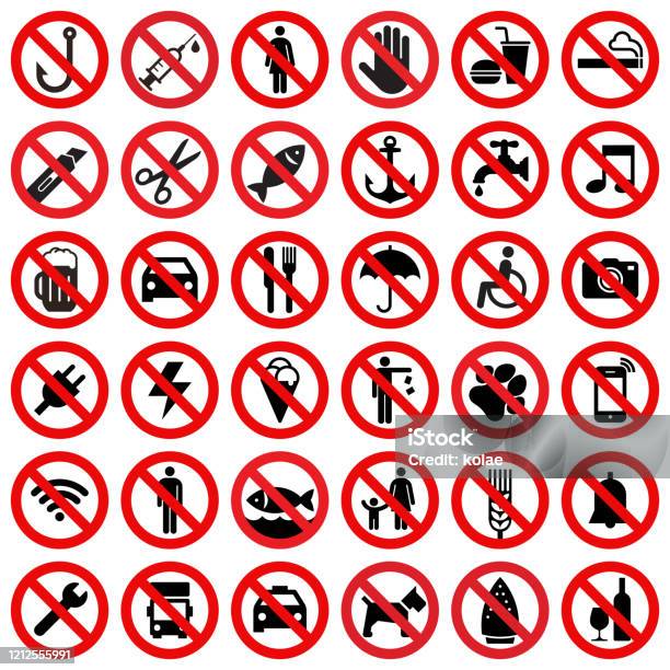 Set Of Prohibited Sign Stock Illustration - Download Image Now - Forbidden, No Smoking Sign, Icon Symbol