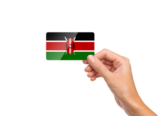 istock Beautiful hand holding Kenya flag card on white background 1212556972