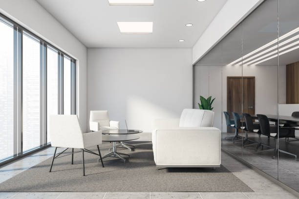 istock White and wood office lounge with white sofas 1212560568