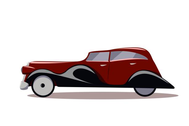 istock Old red car of the twenties isolated on a white background. Vintage car vector drawing. 1212563194