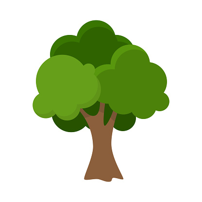 Hand drawn oak tree with lush green crown and strong brown trunk over white background vector illustration. Nature saving and eco-friendly lifestyle concept