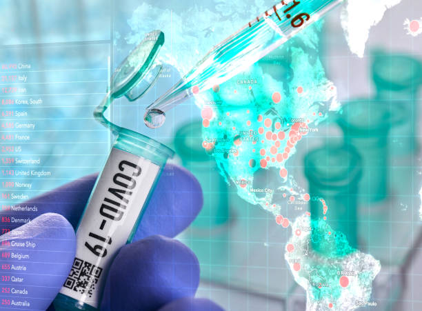 Corona virus: map and vial with corona virus,  covid-19