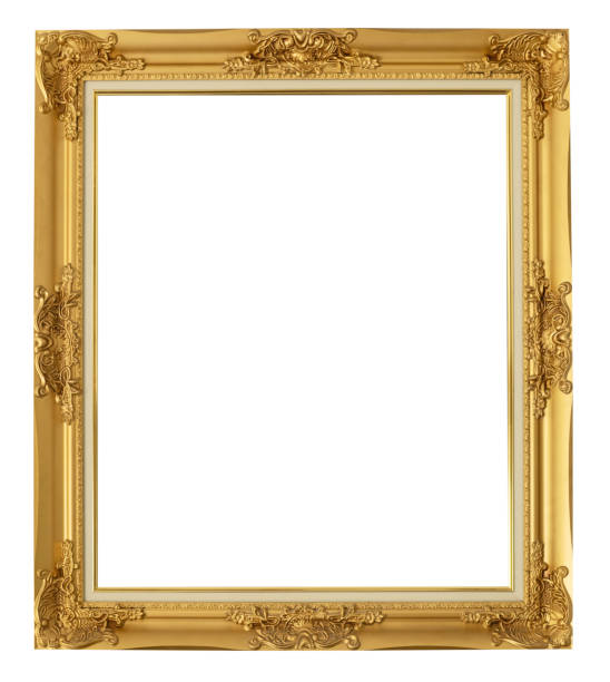 quadro dourado em fundo branco isolado com caminho de recorte. - museum of arts and traditions - fotografias e filmes do acervo