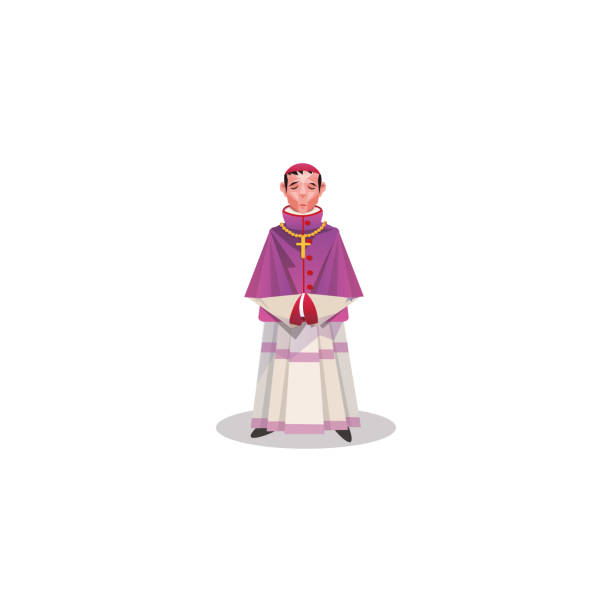 istock Catholic priest in purple cassock and golden cross vector illustration 1212566617