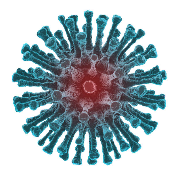 istock Microscope view of very dangerous coronavirus Covid-19 isolated on white background. 3D rendering 1212566809