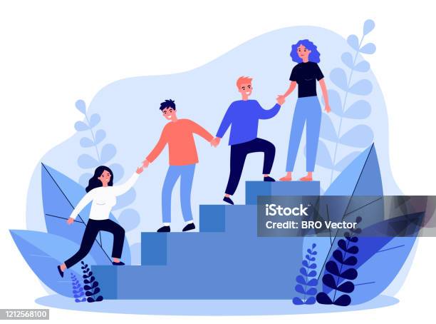 Happy Young Employees Giving Support And Help Each Other Stock Illustration - Download Image Now
