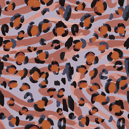 Animal skin vector seamless pattern. Mixed leopard spots fur and zebra stripes texture design. Vintage background.