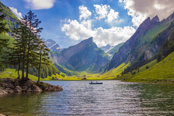 Sunny day at Seealpsee Sunny day at Seealpsee, Appenzell, Switzerland. appenzell innerrhoden stock pictures, royalty-free photos & images