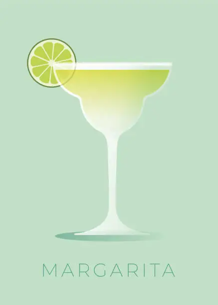Vector illustration of Margarita Cocktail with lime wedge.