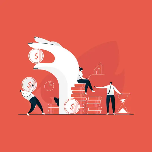 Vector illustration of finance management, hand holding money, Investment concept