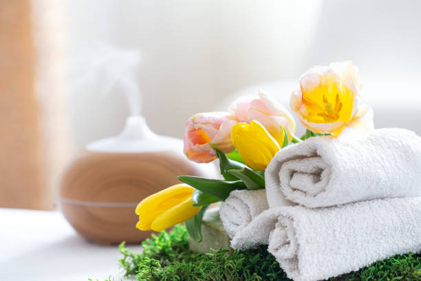 istock Spa composition with Aromatherapy and body care items. 1212574093