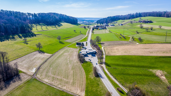 Rafz, Switzerland - March 15, 2020: View of the customs office Rafzerfeld. It is the EU's external border between Switzerland and Germany.