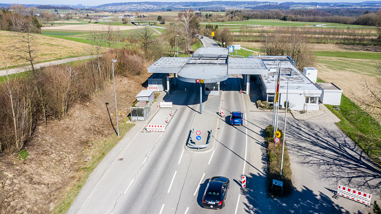 Rafz, Switzerland - March 15, 2020: View of the customs office Rafzerfeld. It is the EU's external border between Switzerland and Germany.