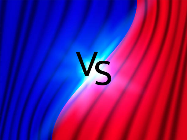 istock Vector stock illustration. Blue and red closed curtains background for game competition. 1212575227
