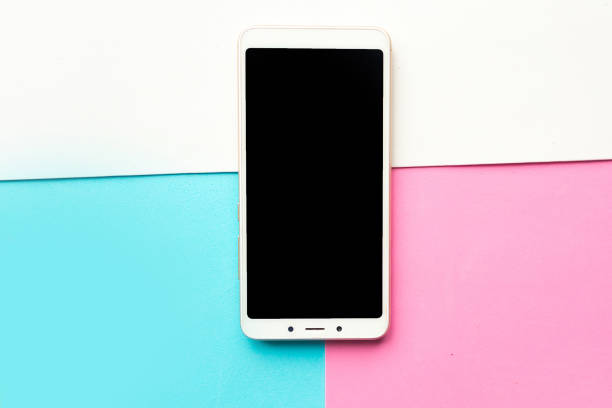 istock Mockup mobile on geometric color background. Minimal concept 1212577626