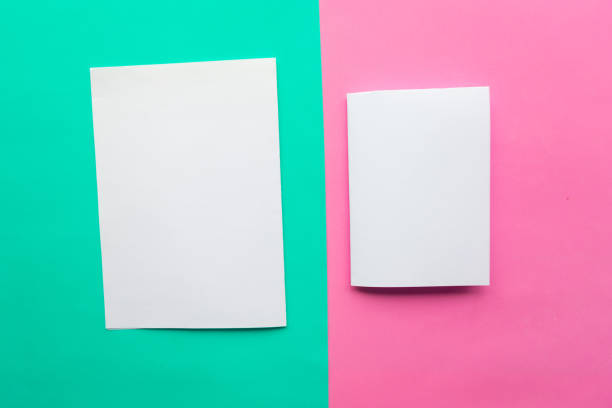 istock Two white mockup blanks on pink and green pastel background. Copy space for the text. Minimal concept 1212577692