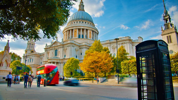istock St. Paul's Cathedral. Red Phone. Park. Fall 1212579189