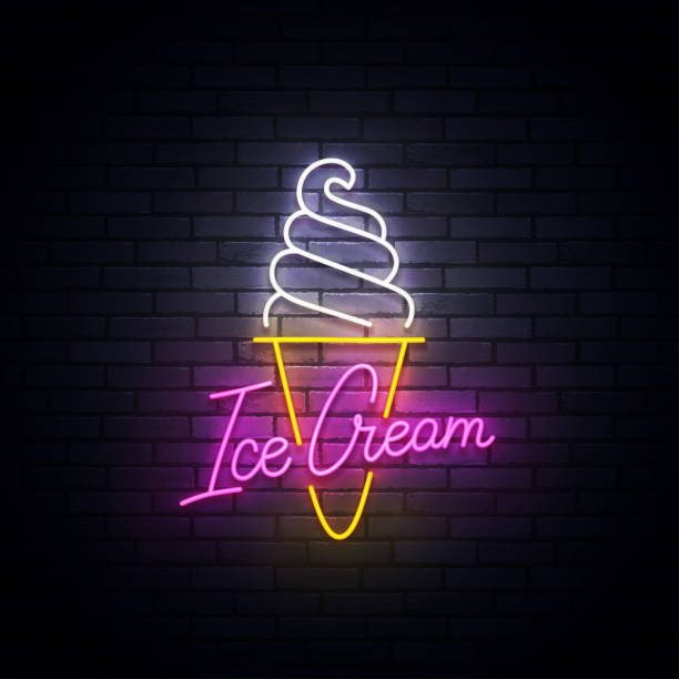 istock Ice Cream neon sign, bright signboard, light banner. Ice Cream logo neon, emblem and label. Vector illustration 1212579279
