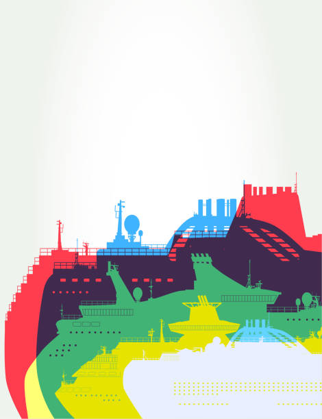 Ocean Liners or Luxury Cruise ships Colourful overlapping silhouettes of Ocean Liners or Luxury Cruise ships round the world travel stock illustrations