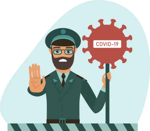 Vector illustration of COVID-19 concept closing the country borders during coronavirus outbreak