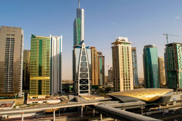 Jumeirah Lakes Towers skyscrapers and Sheikh Zayed Road stock photo