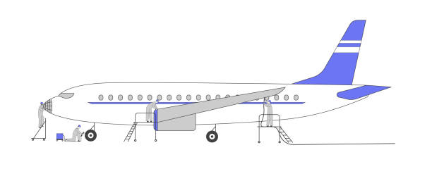 Aircraft Repair Service. Aviation Engineer Workers Characters Maintaining Plane Systems. Inspection, Refueling, Cleaning of Airplane. Air Jet Preparing for Flight. Linear People Vector Illustration Aircraft Repair Service. Aviation Engineer Workers Characters Maintaining Plane Systems. Inspection, Refueling, Cleaning of Airplane. Air Jet Preparing for Flight. Linear People Vector Illustration airplane mechanic stock illustrations