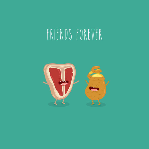 Meat Potato Friends Forever Vector Graphics Funny Image Stock Illustration  - Download Image Now - iStock