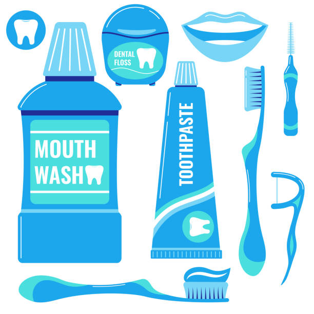 illustrazioni stock, clip art, cartoni animati e icone di tendenza di icone dentifricio impostate isolate su sfondo bianco. - toothpaste glue blue white