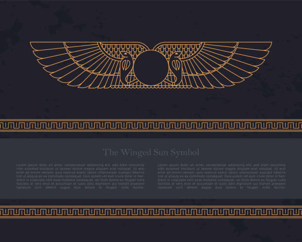 vektor-design-vorlage ägyptische fruchtbarkeit göttin isis isoliert auf dem handgezeichneten hintergrund aus ägyptischen pyramiden, ein symbol der weiblichkeit und eheliche treue - hieroglyphenschrift stock-grafiken, -clipart, -cartoons und -symbole