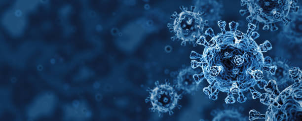 코로나바이러스 복사  스페이스 블루 - 의료 연구 이미지 뉴스 사진 이미지