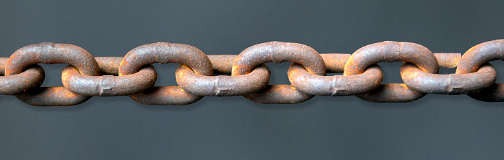 Close up view of rusty metal chain links