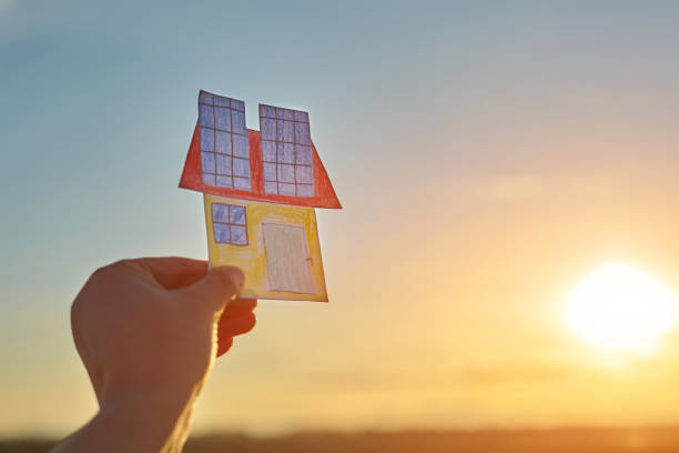 Children's painted hut with solar panels