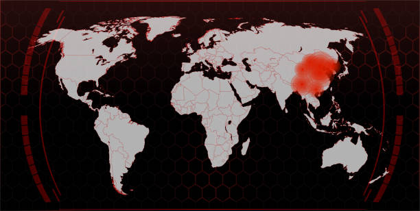 Map of the spread of the virus in the world, the coronavirus epidemic in China Map of the spread of the virus in the world, the coronavirus epidemic in China, a map of the spread and infection in the world. horror world stock illustrations