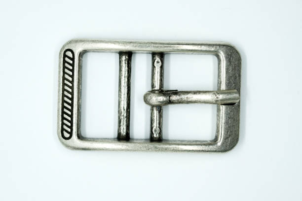 istock Square nickel-plated buckle with a flat tongue on a white background. 1212601180