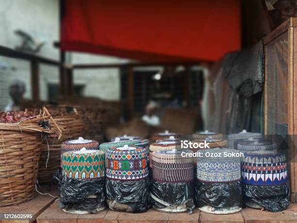 Embroidered Nigerian Bama Caps Stock Photo - Download Image Now - Cap - Hat, Cultures, Embroidery