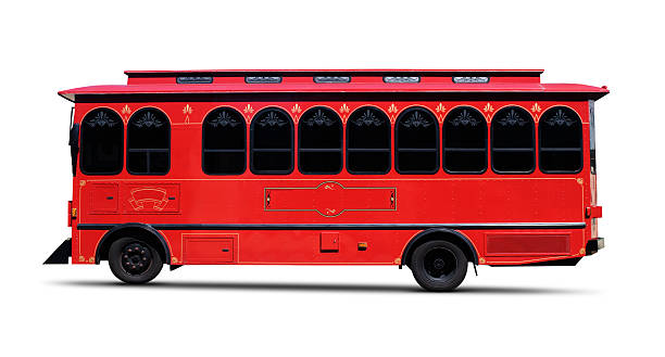 レッドトロリー-クリッピングパス - trolley bus ストックフォトと画像