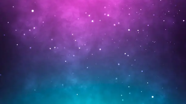 Photo of Neon particles background. Blue pink abstract glowing space
